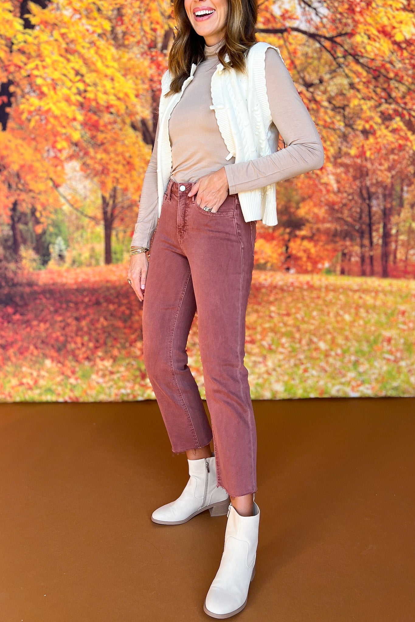 Lovervet By Vervet Maroon High Rise Stretch Crop Straight Jeans *FINAL SALE*