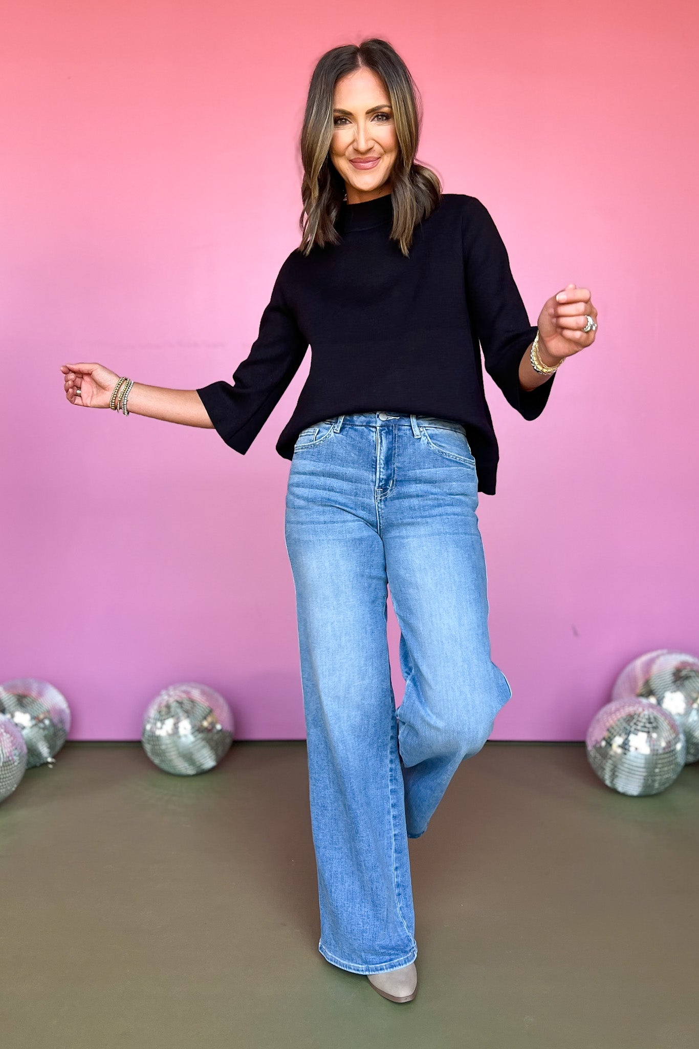 SSYS The Betsy Mock Neck Bell Sleeve Sweater In Black, ssys saturday steal, ssys sweater, basic sweater, must have sweater, elevated sweater, fall fashion, fall sweater, mom style, ssys by mallory fitzsimmons