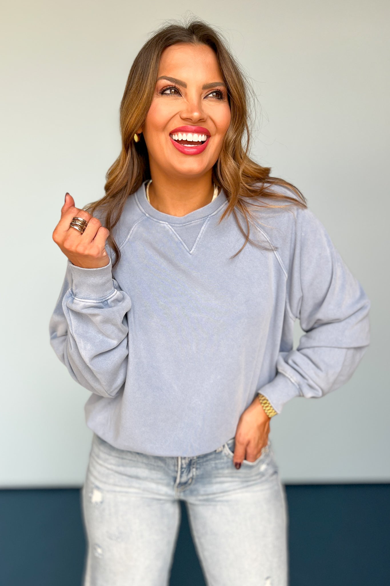 blue grey Washed Ribbed Knit Accent Sweatshirt, must have sweat shirt, perfect fall top, must have fall top, elevated basic top, elevated everyday wear top, easy to wear top, cozy fall top, comfy fall top, SSYS by mallory fitsimmons