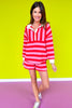 SSYS Landon Color Block Stripe Rugby Top And Short Set In Red Pink