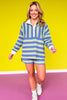 SSYS Landon Color Block Stripe Rugby Top And Short Set In Sage Cornflower