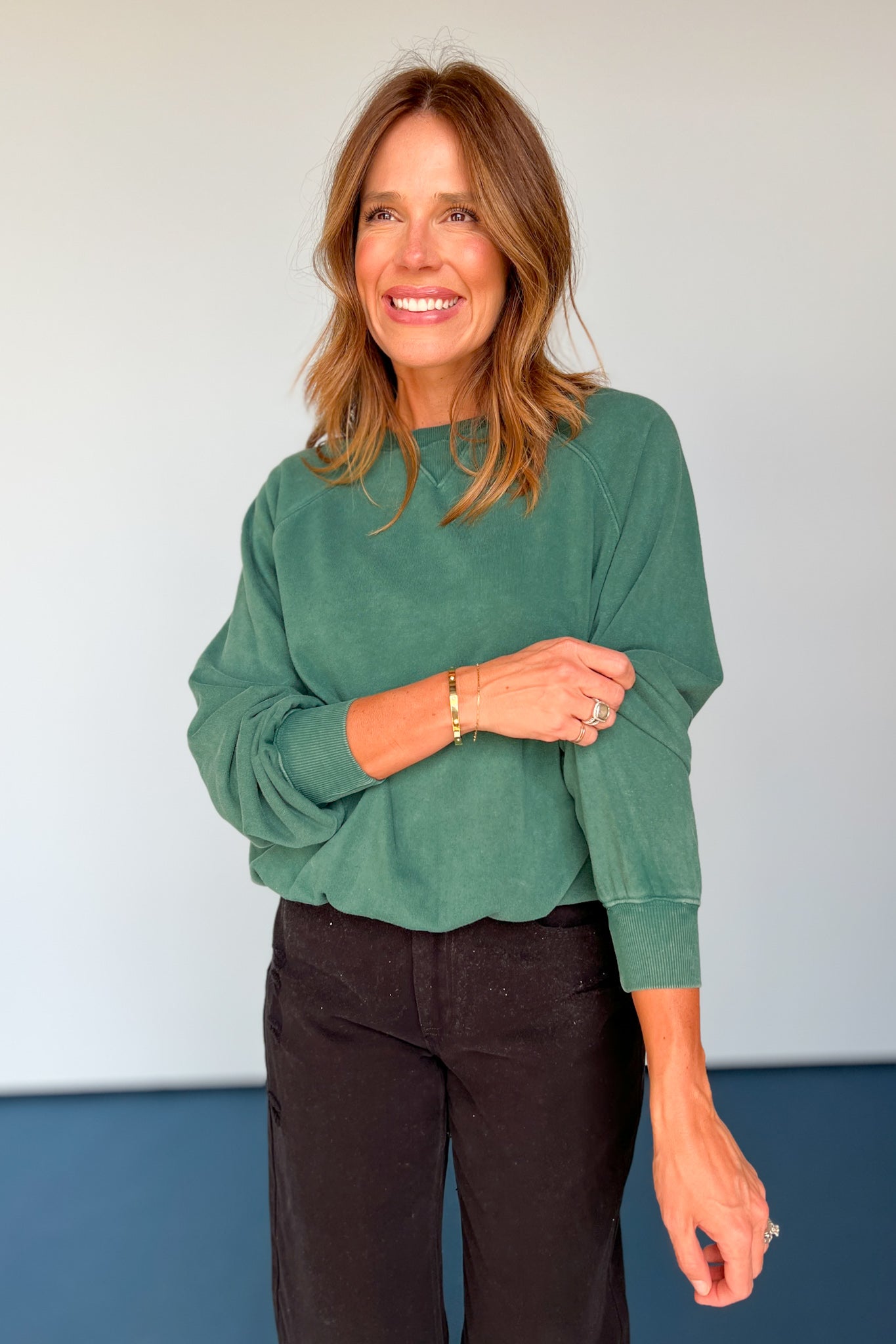 green Washed Ribbed Knit Accent Sweatshirt, must have sweat shirt, perfect fall top, must have fall top, elevated basic top, elevated everyday wear top, easy to wear top, cozy fall top, comfy fall top, SSYS by mallory fitsimmons