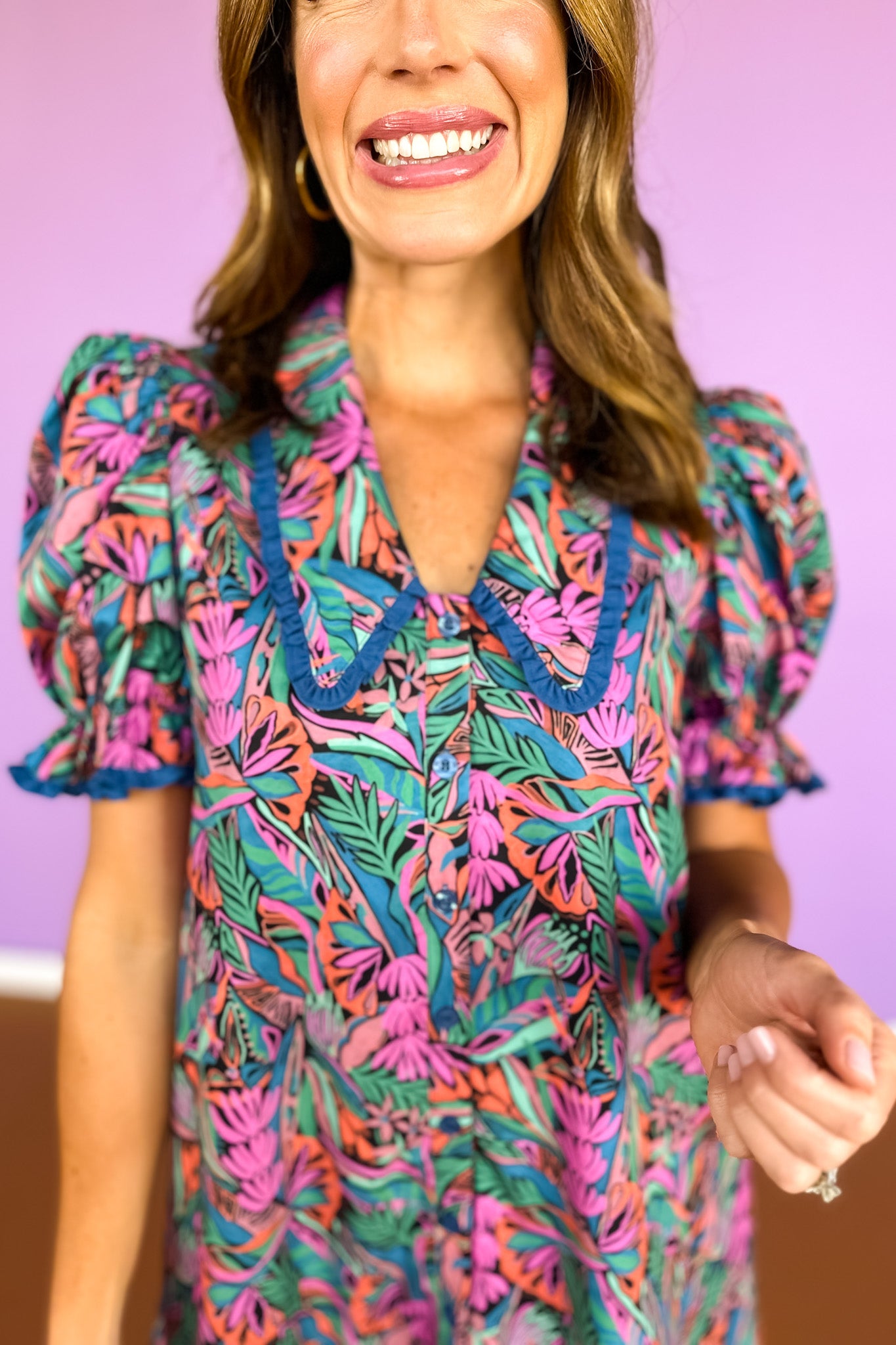 SSYS Gemma Peter Pan Collared Dress In Orchid Palms