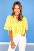 Yellow Eyelet Detail Pleat Short Sleeve Top *FINAL SALE*