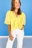 Yellow Eyelet Detail Pleat Short Sleeve Top *FINAL SALE*