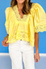 Yellow Eyelet Detail Pleat Short Sleeve Top *FINAL SALE*