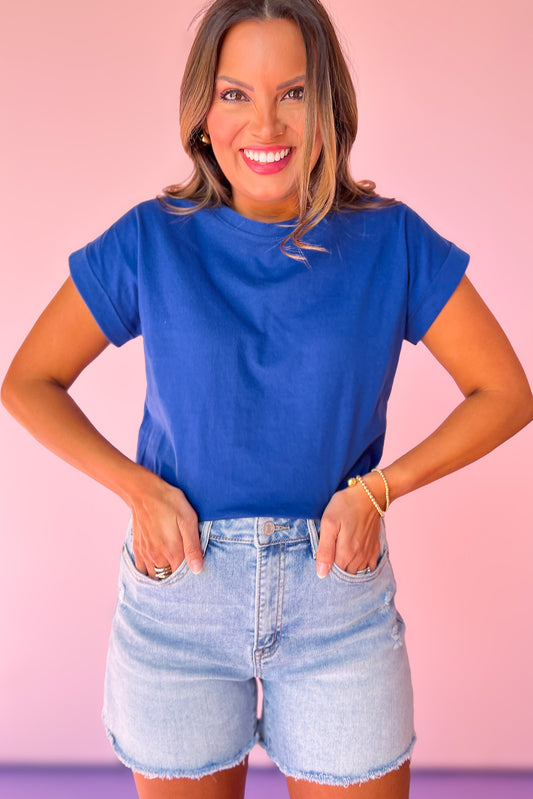 Navy Folded Sleeve Top *FINAL SALE*