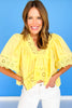 Yellow Eyelet Detail Pleat Short Sleeve Top *FINAL SALE*