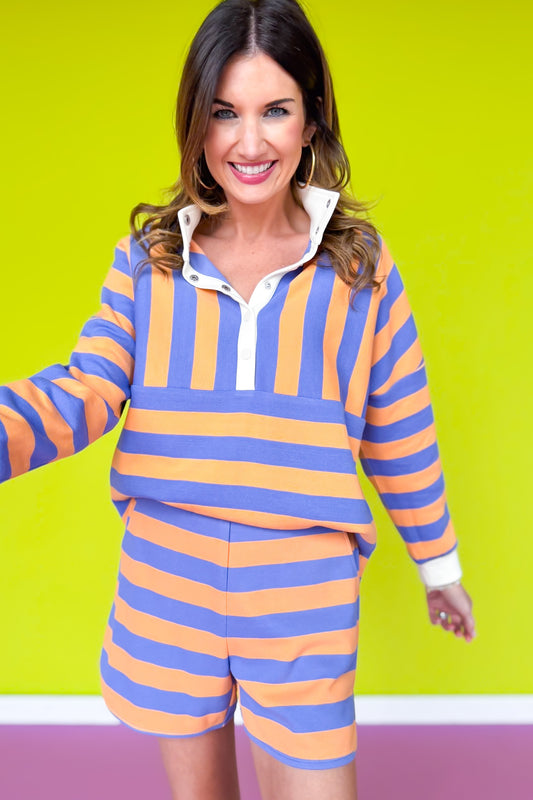 SSYS Landon Color Block Stripe Rugby Top And Short Set In Sherbet Periwinkle