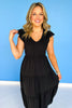 Black Flutter Sleeve Smocked V Neck Tiered Dress *FINAL SALE*