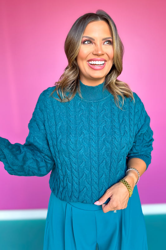 SSYS Giselle Cable Knit Mock Neck Sweater In Teal
