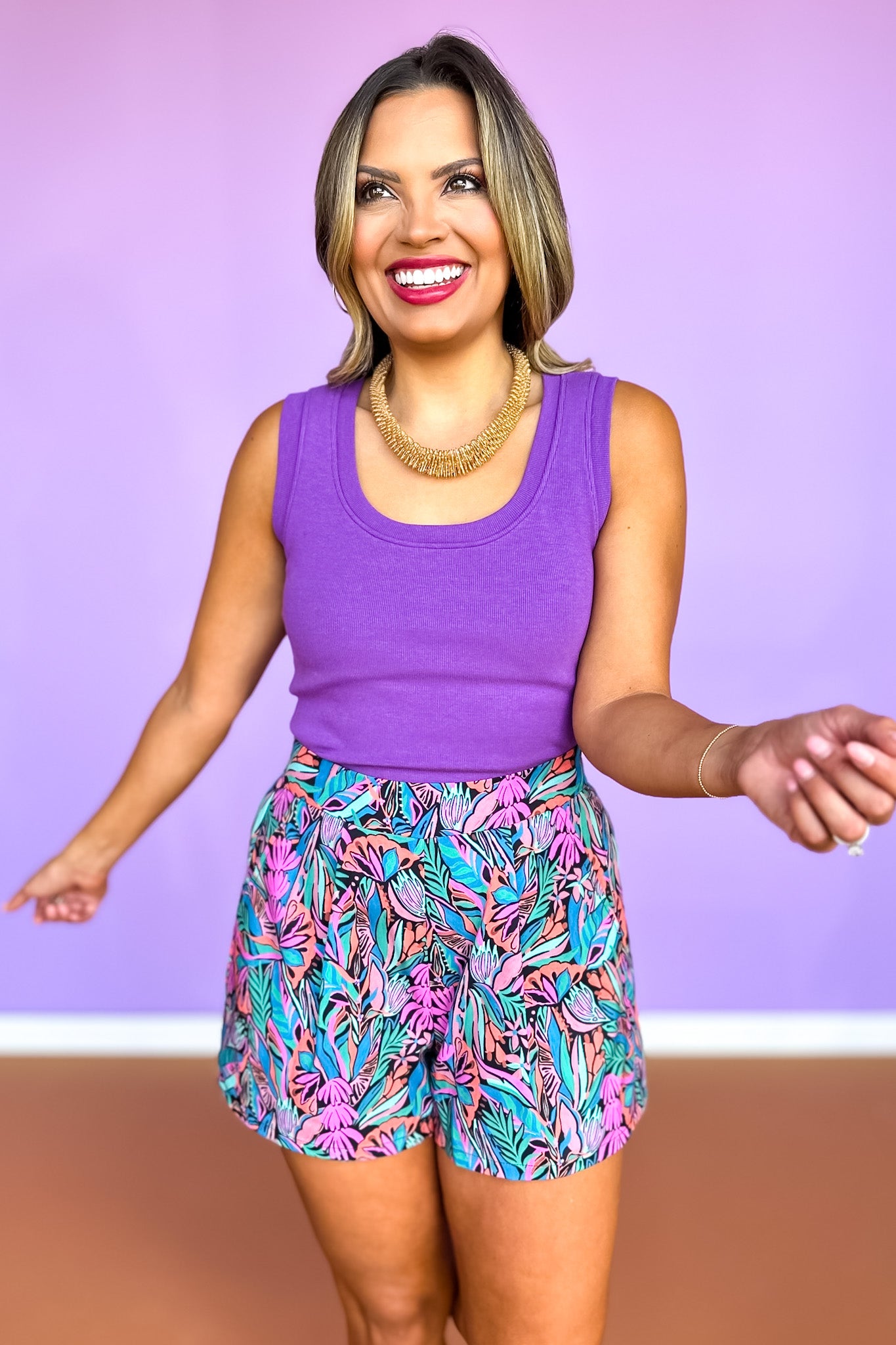 SSYS Blake Printed Pleated Shorts In Orchid Palms *FINAL SALE*