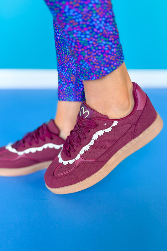 Maroon Faux Suede Lace Detail Sneakers