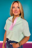 SSYS Brooke Seersucker Pink Contrast Ribbed Top In Green