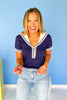 Navy Knit Sailor Collar Short Sleeve Top *FINAL SALE*