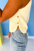 Cream Crew Neck Sleeveless Side Button Detail Top *FINAL SALE*