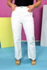 Mica White High Rise Raw Hem Wide Leg Jeans
