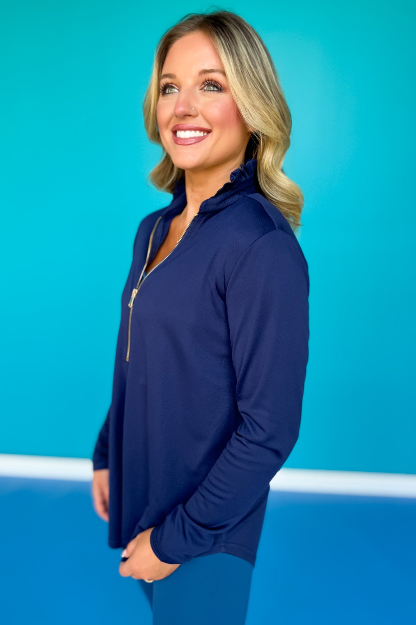 SSYS Honeycomb 1/2 Zip Long Sleeve Active Top In Navy