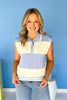 Blue Knit Sweater Striped Shoulder Pad Sleeveless Top, ssys by mallory fitzsimmons