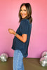 SSYS The Marley Button Puff Sleeve Top In Navy, ssys the label, ssys top, marley top, work top, work wear, office top, office wear, elevated top, fall fashion, mom style, ssys by mallory fitzsimmons