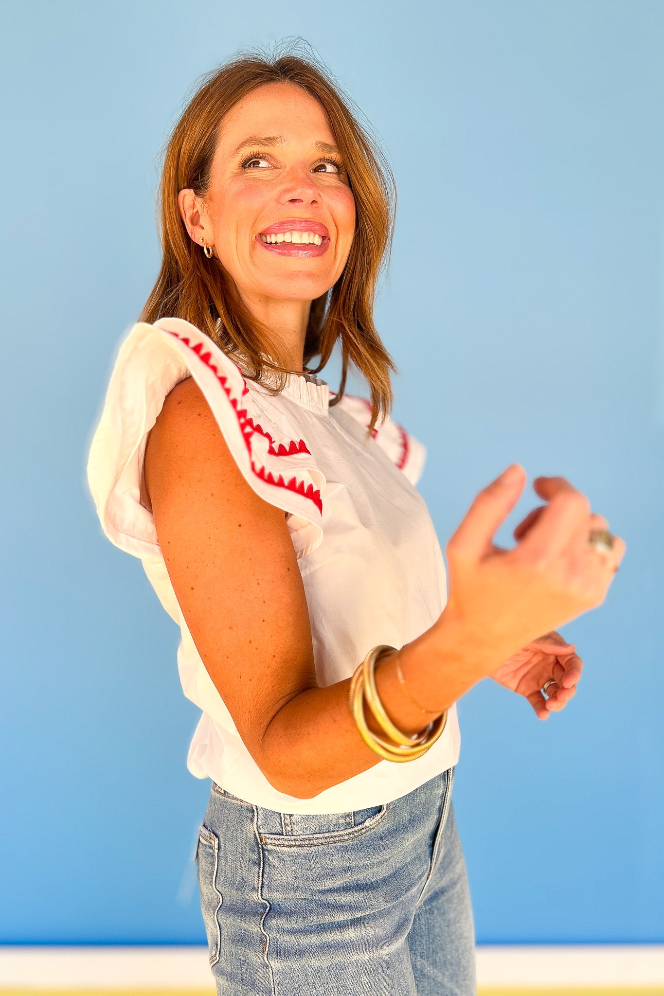 Off White Contrast Embroidered Layered Sleeve Top, ssys by mallory fitzsimmons