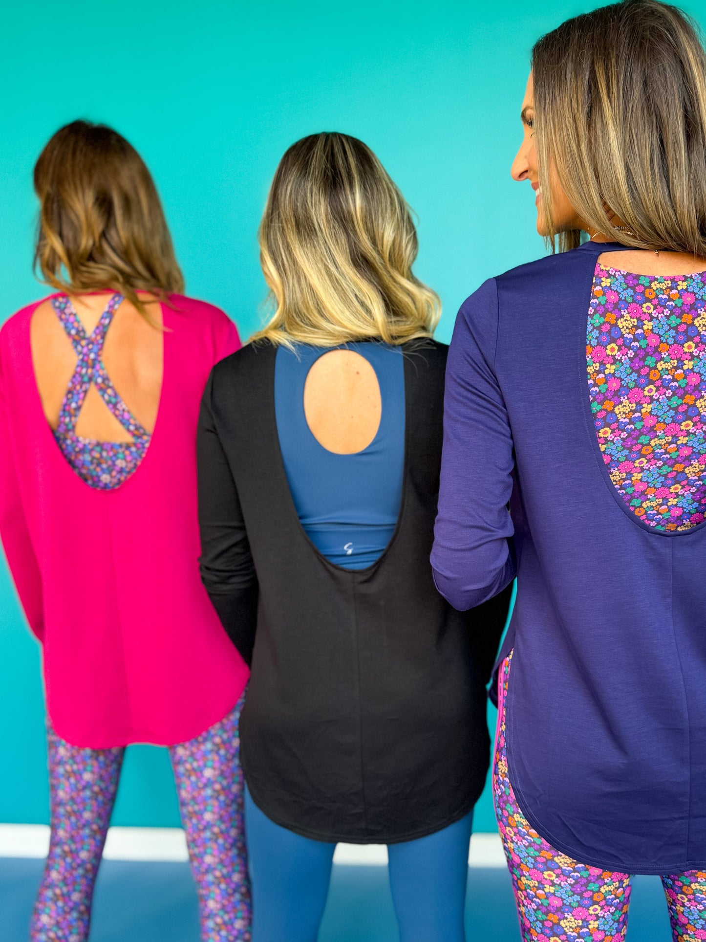 SSYS Open Back Long Sleeve Active Air Top In Navy
