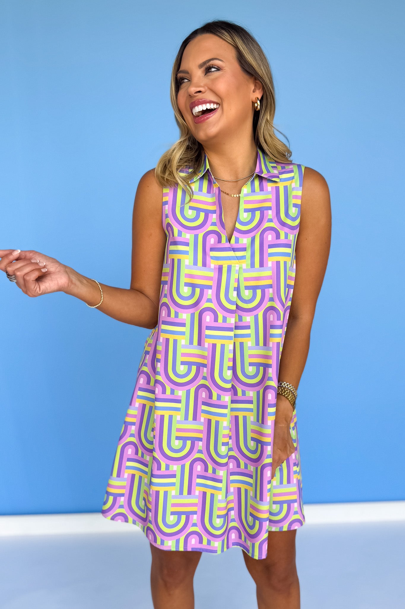 SSYS Elise Collared Sleeveless Dress In Purple Loopy *FINAL SALE*