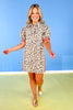 Ecru Animal Print Accented Multicolor Band Detail Dress