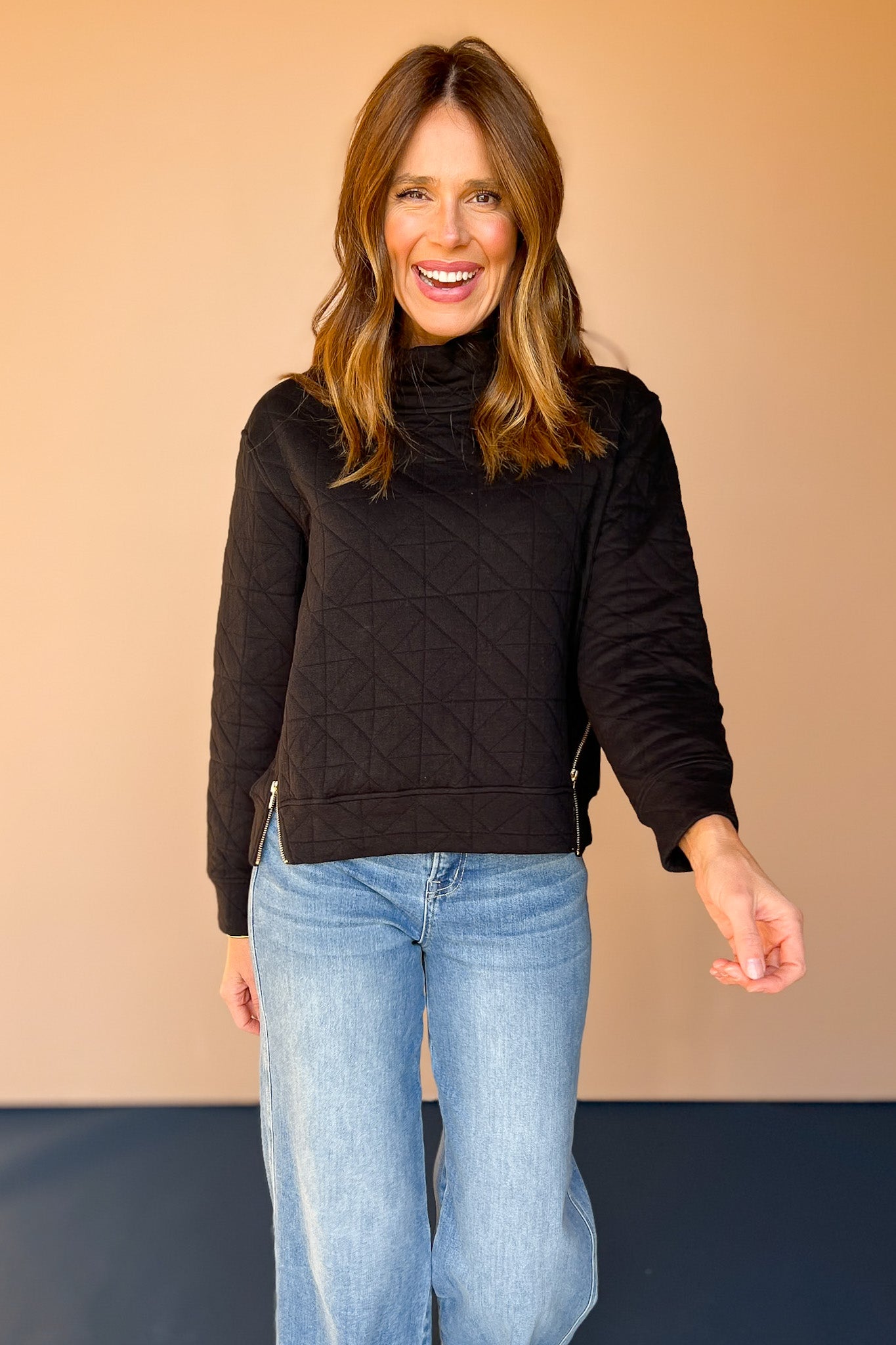 SSYS Ava Diamond Quilted Pullover In Black With Gold Zipper *FINAL SALE*