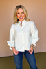 THML white Textured Frill Neck Button Up Top, must have top, must have style, fall style, fall fashion, elevated style, elevated style, mom style, shop style your senses by mallory fitzsimmons, ssys by mallory fitzsimmons