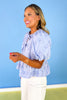 Blue Embroidered Bow Detail Puff Short Sleeve Peplum Top, ssys by mallory fitzsimmons