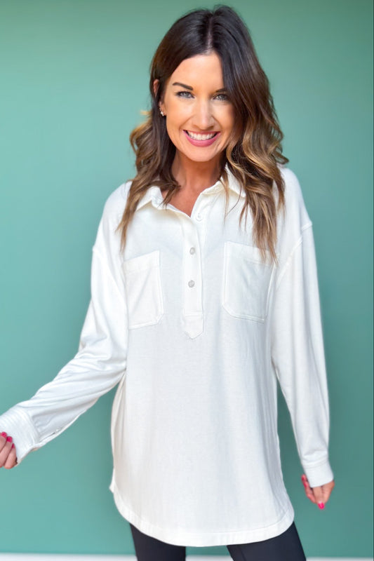 SSYS Jess Cozy Fleece Lined Top In Ivory