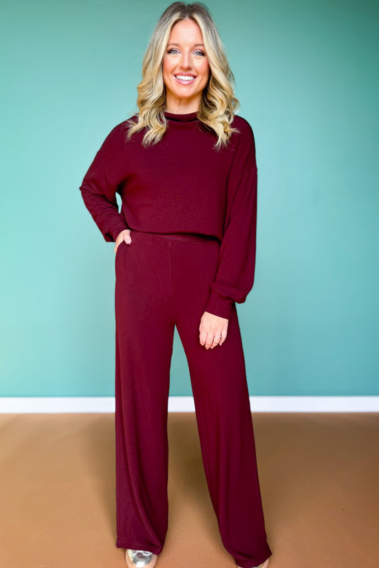 SSYS Jane Cozy Fleece Lined Pants In Oxblood