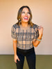 camel Knit Plaid Print Puff Short Sleeve Top, must have fall top, must have holiday top, plaid top, sweater top, short sleeve sweater, Texas winter top, family photos top, Christmas top, elevated top, chic top, cozy top, SSYS by mallory Fitzsimmons