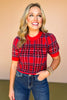 Red Knit Plaid Print Puff Short Sleeve Top, must have fall top, must have holiday top, plaid top, sweater top, short sleeve sweater, Texas winter top, family photos top, Christmas top, elevated top, chic top, cozy top, SSYS by mallory Fitzsimmons