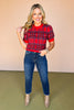 Red Knit Plaid Print Puff Short Sleeve Top, must have fall top, must have holiday top, plaid top, sweater top, short sleeve sweater, Texas winter top, family photos top, Christmas top, elevated top, chic top, cozy top, SSYS by mallory Fitzsimmons