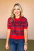 Red Knit Plaid Print Puff Short Sleeve Top, must have fall top, must have holiday top, plaid top, sweater top, short sleeve sweater, Texas winter top, family photos top, Christmas top, elevated top, chic top, cozy top, SSYS by mallory Fitzsimmons