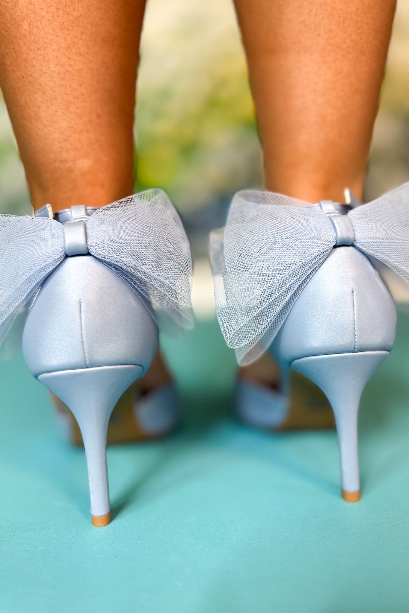 Blue Ankle Strap Nylon Mesh Bow Detail Heels *FINAL SALE*