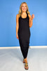 Black Scoop Neck Side Tie Detail Midi Dress