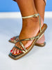 Gold Metallic Cross Over Ankle Strap Sandals