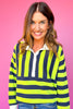 SSYS Landon Color Block Stripe Rugby Top In Lime Navy
