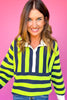 SSYS Landon Color Block Stripe Rugby Top In Lime Navy