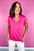 SSYS Signature Double Lined V Neck Lightweight Air Tee Shirt In Dark Pink