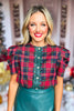 SSYS The Everly Scallop Trim Puff Sleeve Top In Red Plaid *FINAL SALE*