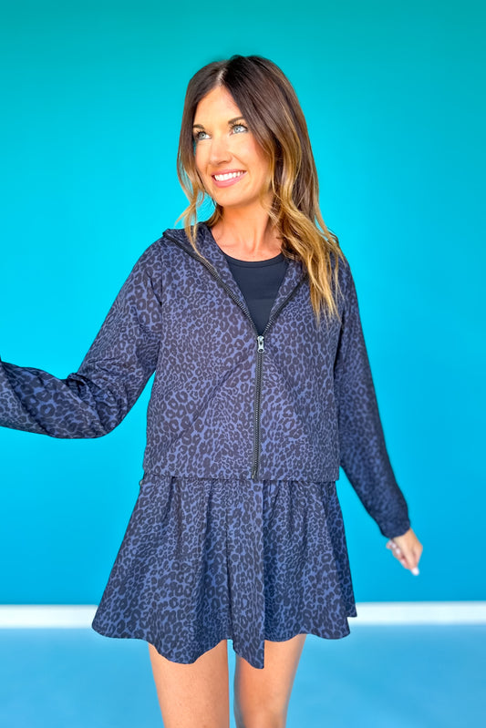 SSYS Navy Animal Print Zip Hooded Jacket