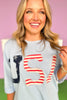 Blue USA Drop Shoulder Cuff Three Quarter Sleeve Top