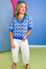 Blue Geometric Print V Neck Puff Sleeve Top *FINAL SALE*