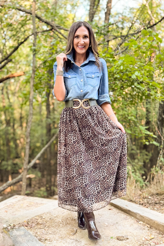 SSYS Ember Mesh Tulle Midi Skirt In Animal