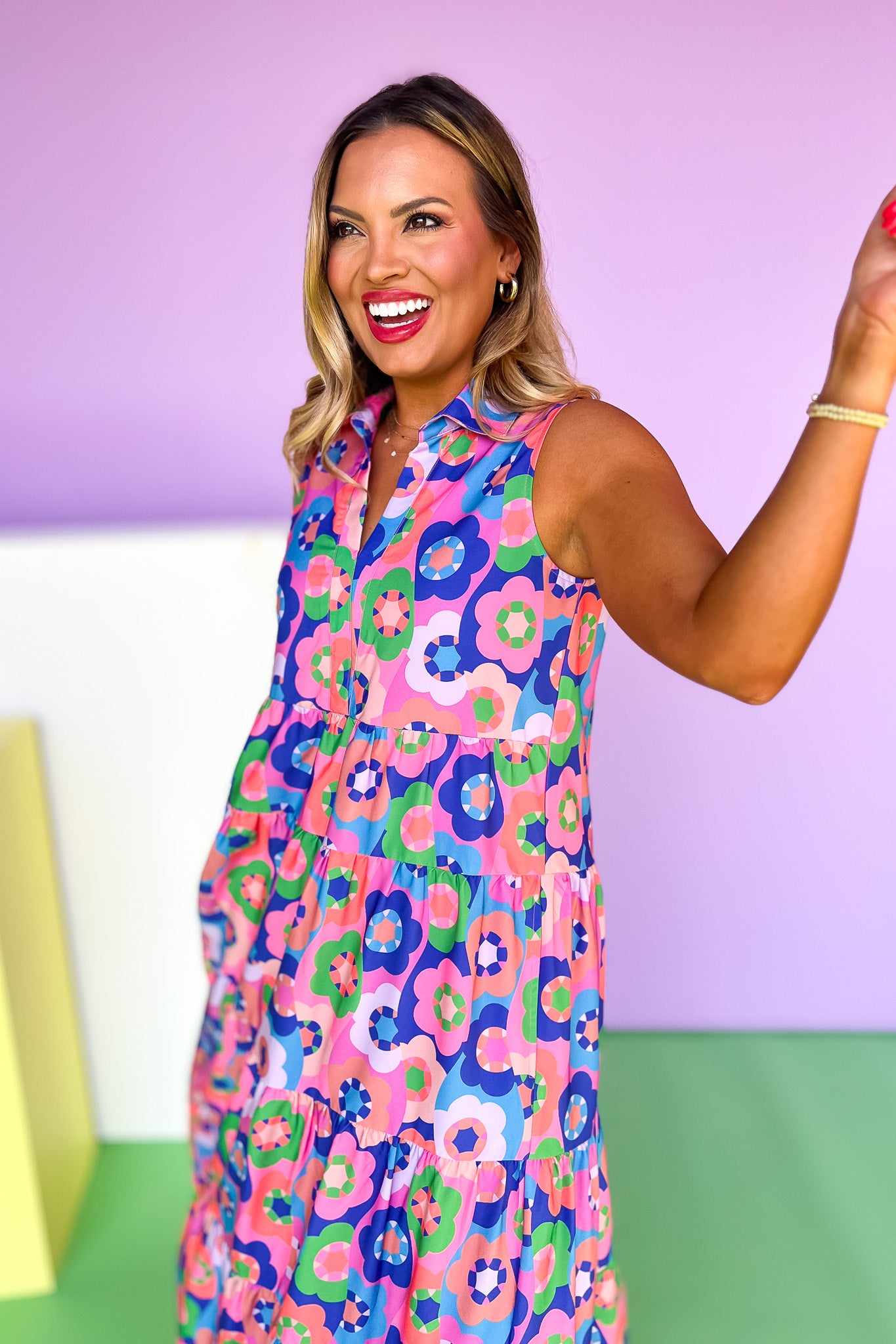 SSYS Sleeveless Emery Midi Dress In Pink Retro Floral, ssys by mallory fitzsimmons