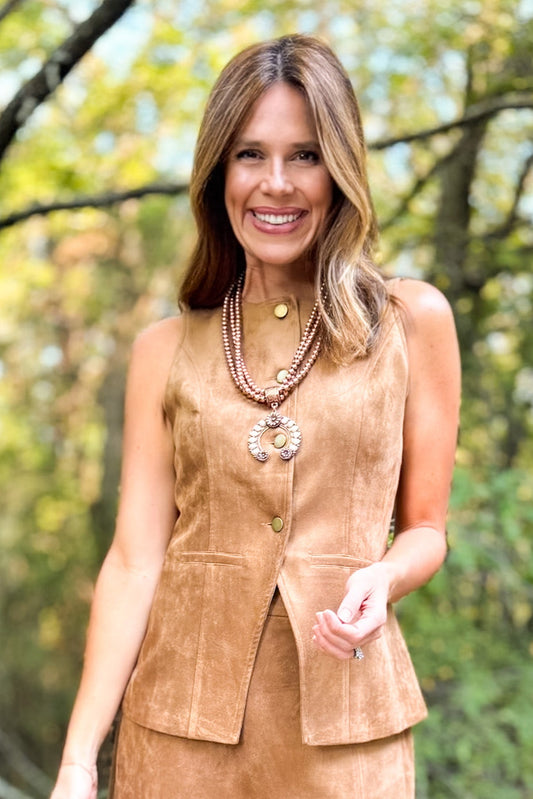 SSYS Sage Suede Inverted Vest In Tan